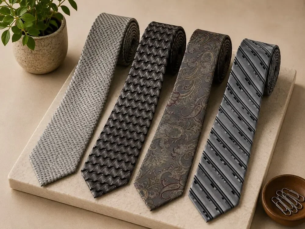 Designer Silk Tie Lot Silver Grey Geoffrey Beene Bill Blass Privado Murphy